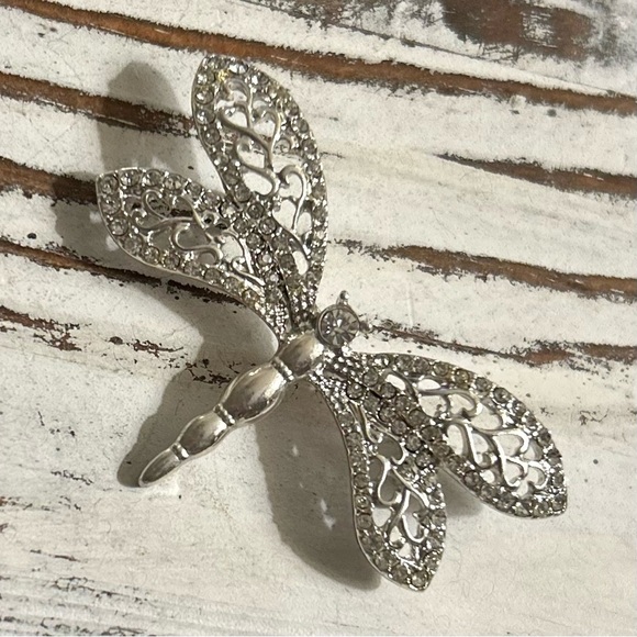 Dragonfly Brooch Rhinestone Brooch Signed FAF Vintage Silver Tone Jewelry - Picture 7 of 11